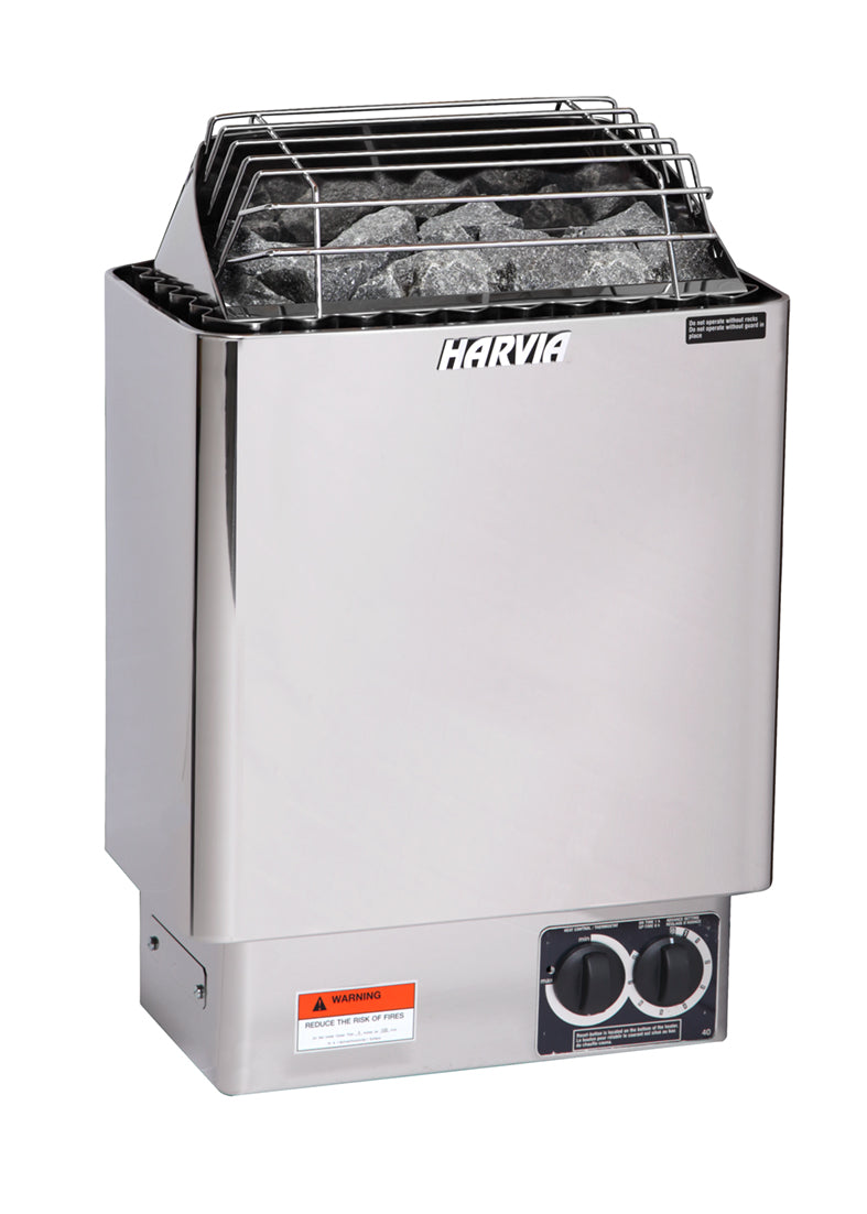 Harvia KIP Series 3kW Stainless Steel Sauna Heater at 240V 1PH with Built-In Time and Temperature Controls