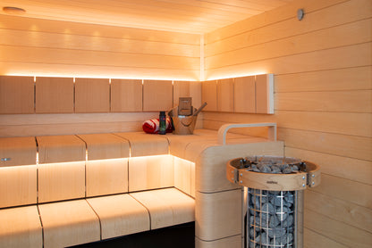 Harvia Cilindro Half Series 8kW Stainless Steel Sauna Heater at 240V 1PH with Built-In Time and Temperature Controls