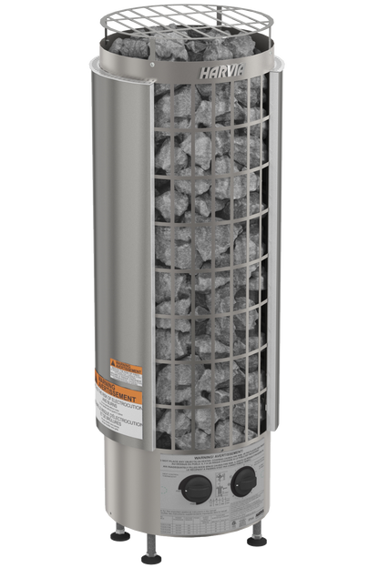 Harvia Cilindro Half Series 6kW Stainless Steel Sauna Heater at 240V 1PH with Built-In Time and Temperature Controls