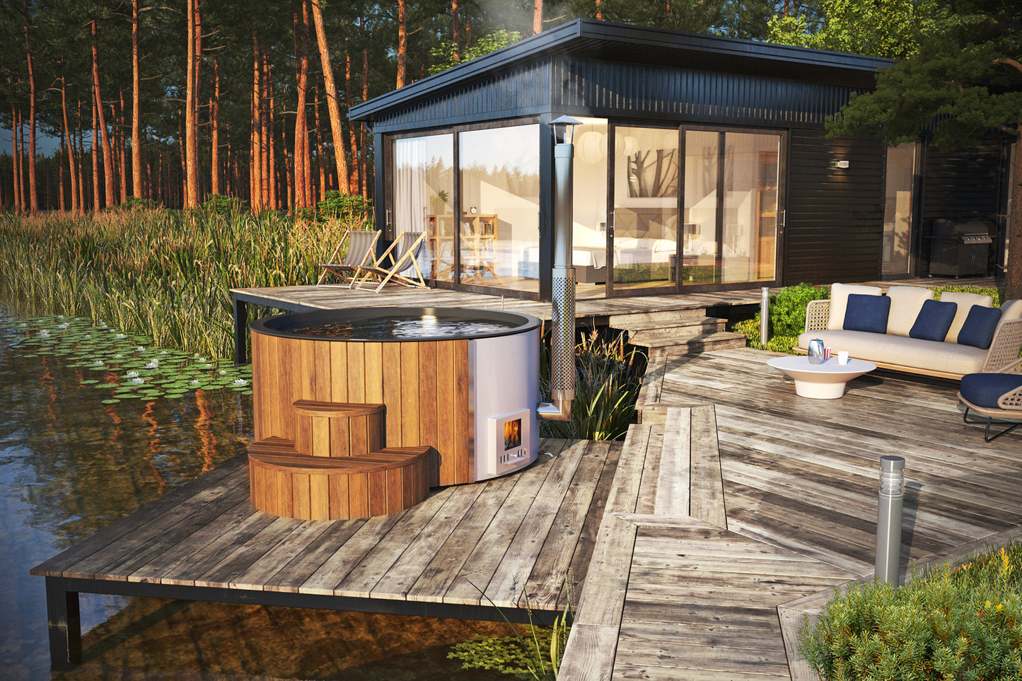 SaunaLife Outdoor Wood Burning Hot Tub Model S4B