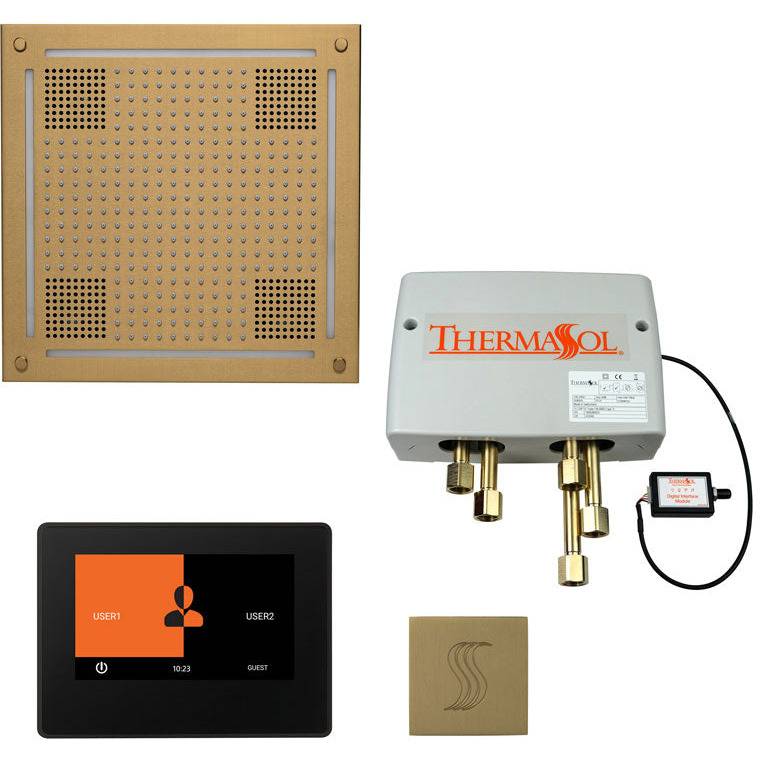 ThermaSol® Total Wellness Hydrovive Shower Package – 7" ThermaTouch Square Control in Satin Brass Finish